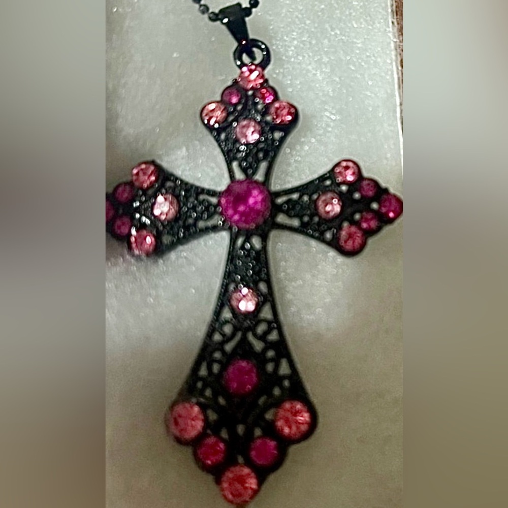 Black and Pink Cross Pendant Necklace